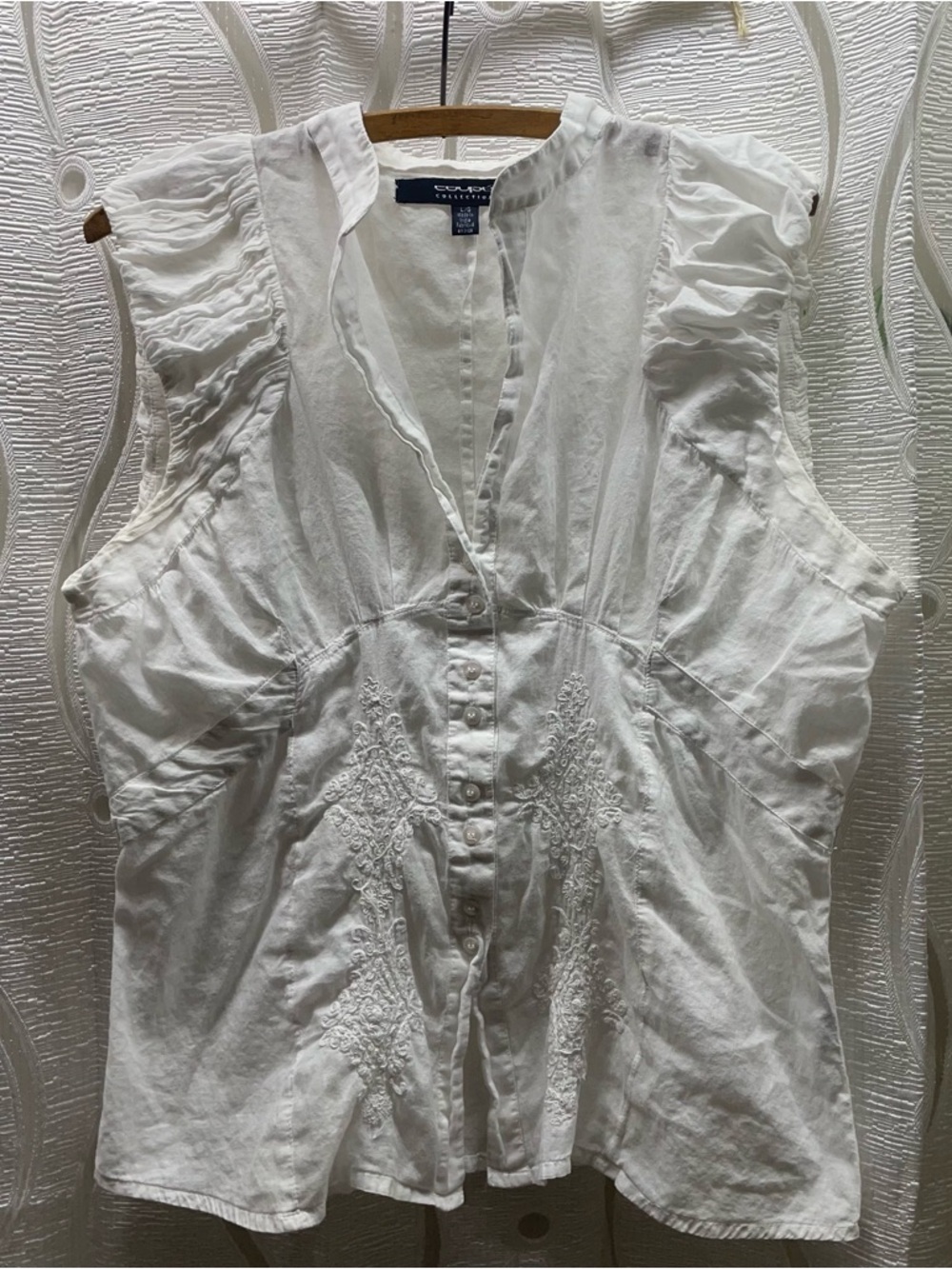 Coupe Collection Blouse Womens Large White Excellent Ruffle Embroidered Boho Top